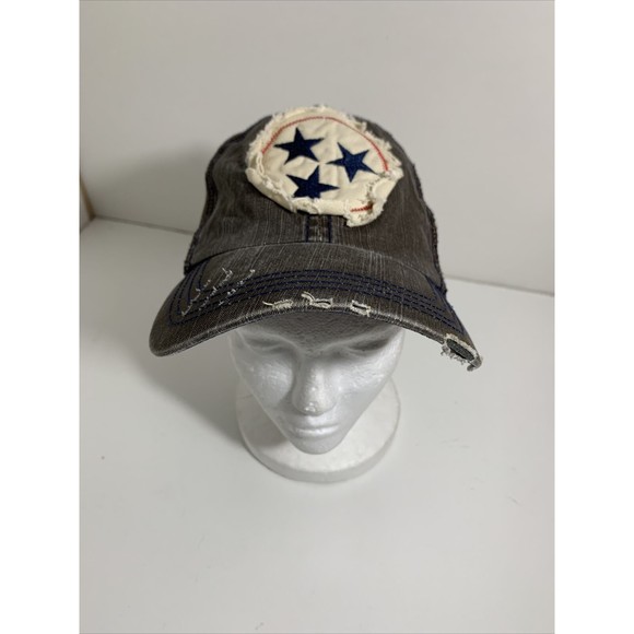 Tennessee Tristar Distressed Trucker Adjustable Strap Back Baseball Hat Cap - Picture 2 of 12